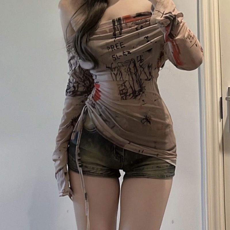 긴팔 티셔츠 스파이시 걸 스타일 원숄더 여성용 얇은 메 - Screen Top Mesh 리뷰 및 가격
