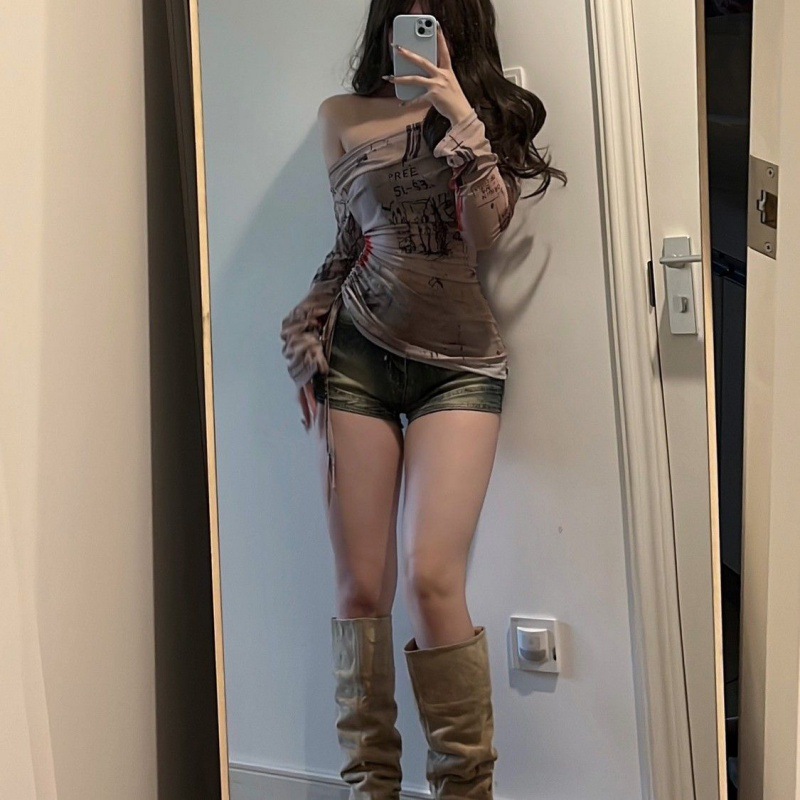 긴팔 티셔츠 스파이시 걸 스타일 원숄더 여성용 얇은 메 - Screen Top Mesh 리뷰 및 가격